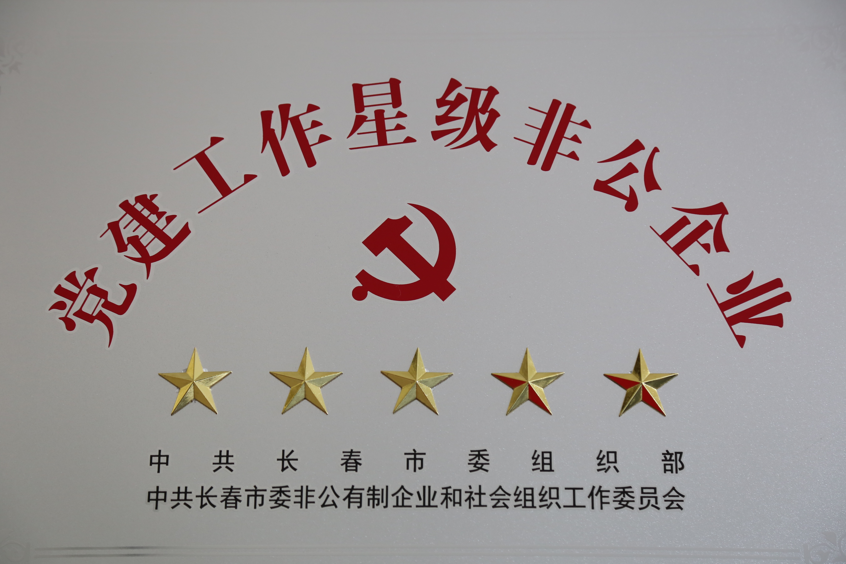集團(tuán)公司被長春市委組織部授予“黨建工作五星級非公企業(yè)”稱號(hào)